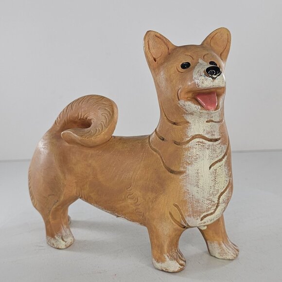 Vintage Three Hands Corp Faux Wood Resin Corgi Dog Figurine *FLAW* - Picture 8 of 9